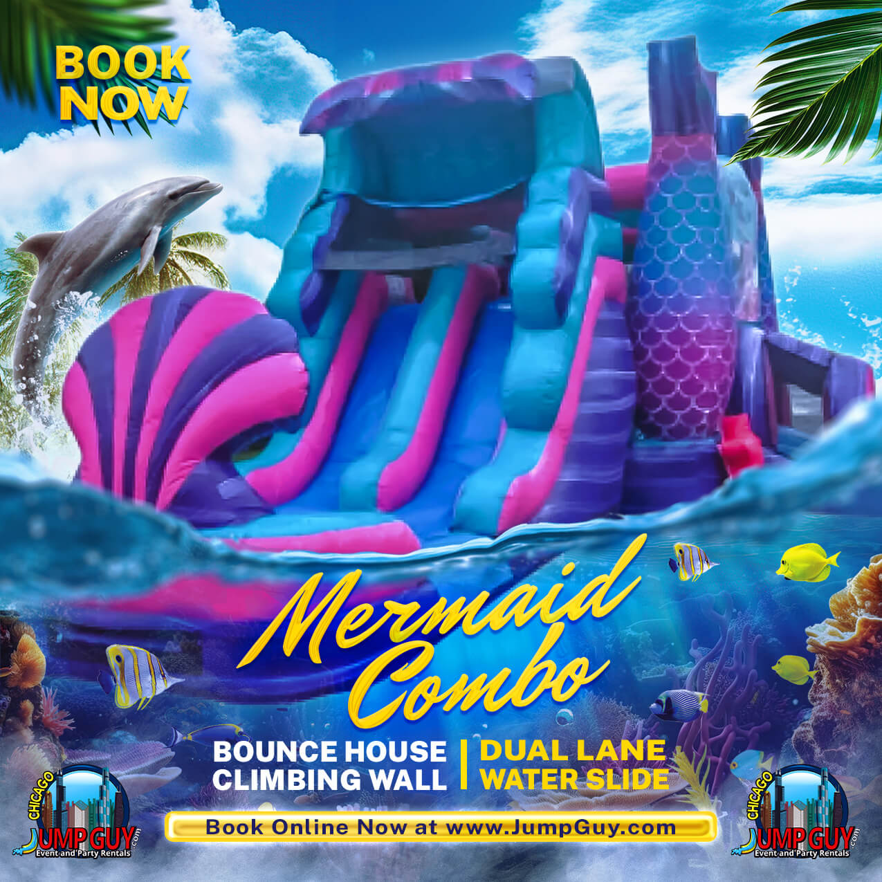 Jump Guy Party Rentals Mermaid Bounce House Water Slide Combo