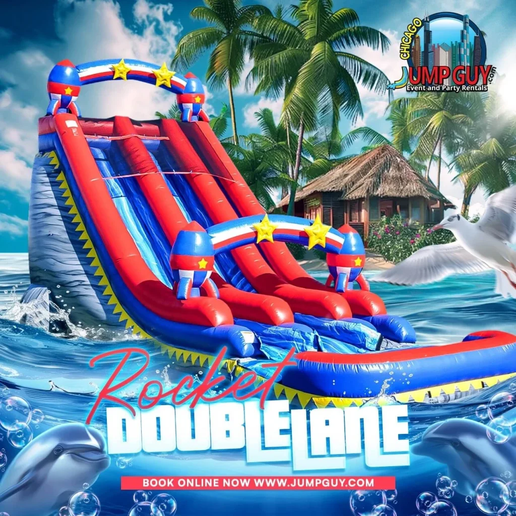 22ft rocket dual lane dry slide 1024x1024 rental for Northbrook IL events in ZIP code 60062