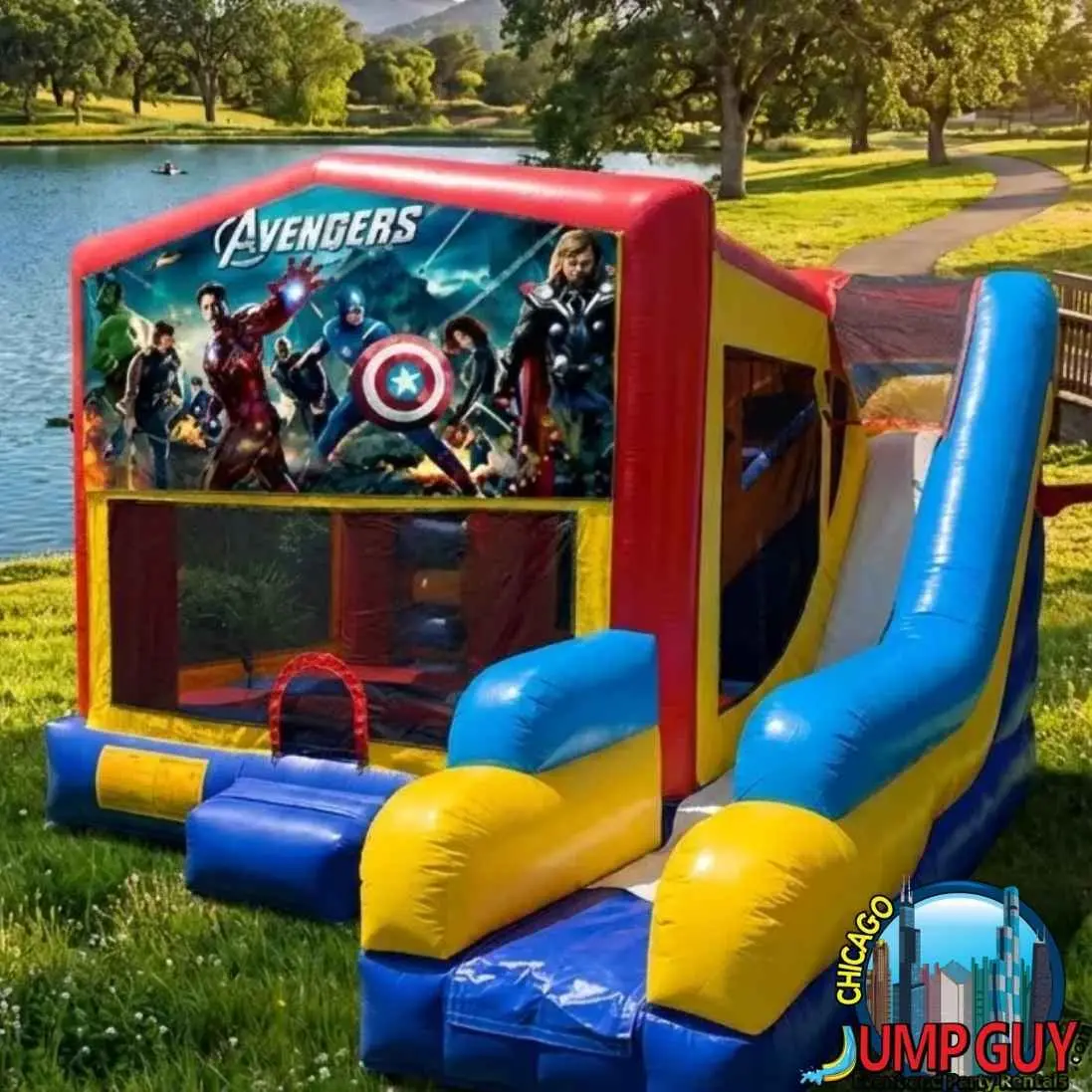 Avengers Bounce House 7n1Car SpeedwayJumperBus rental for Northbrook IL events in ZIP code 60062